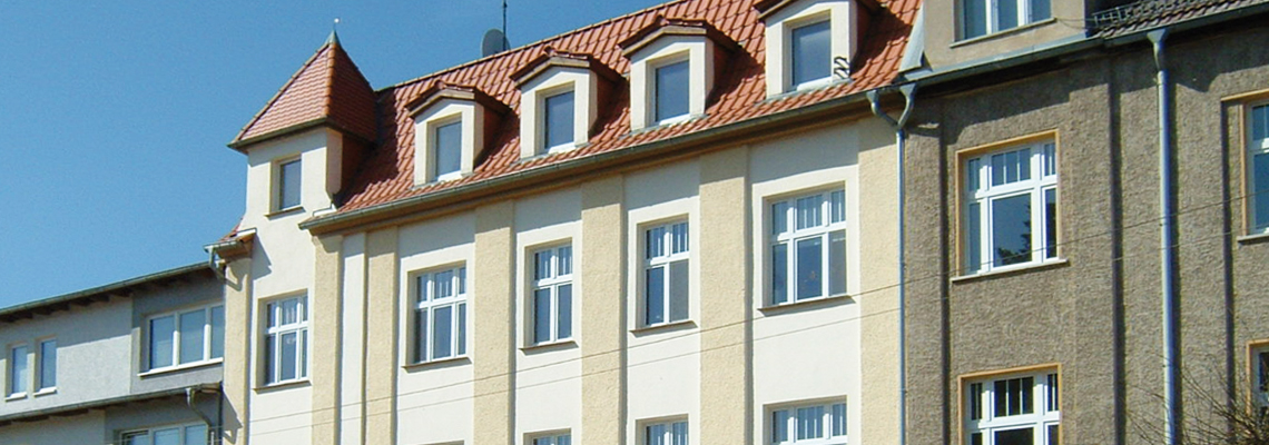 Detailaufnahme des Hauses vom Wohngebiet "Walkmühlenstraße" der WBG "Aufbau Strausberg